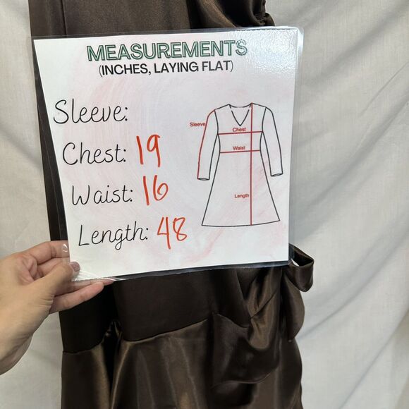 Vintage 90s y2k Blondie Nites Prom Gown Halter Brown Satin Ruffle Jr S Assymetri - Picture 8 of 12